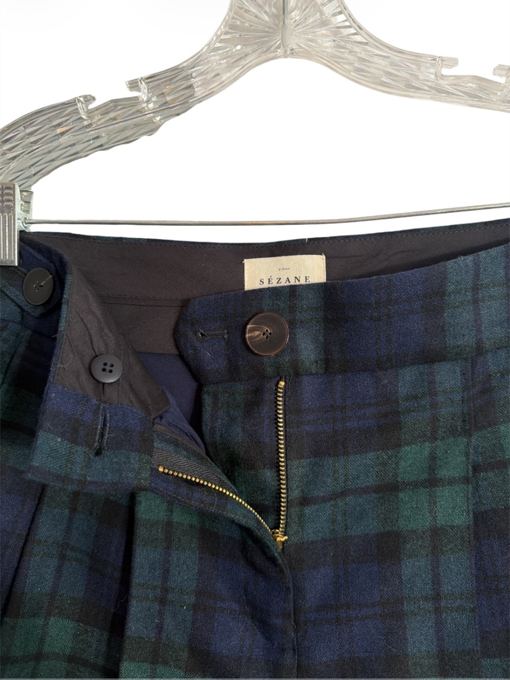 Sezane NWT Green Plaid Straight-Leg Mitchell Trousers - Picture 5 of 12